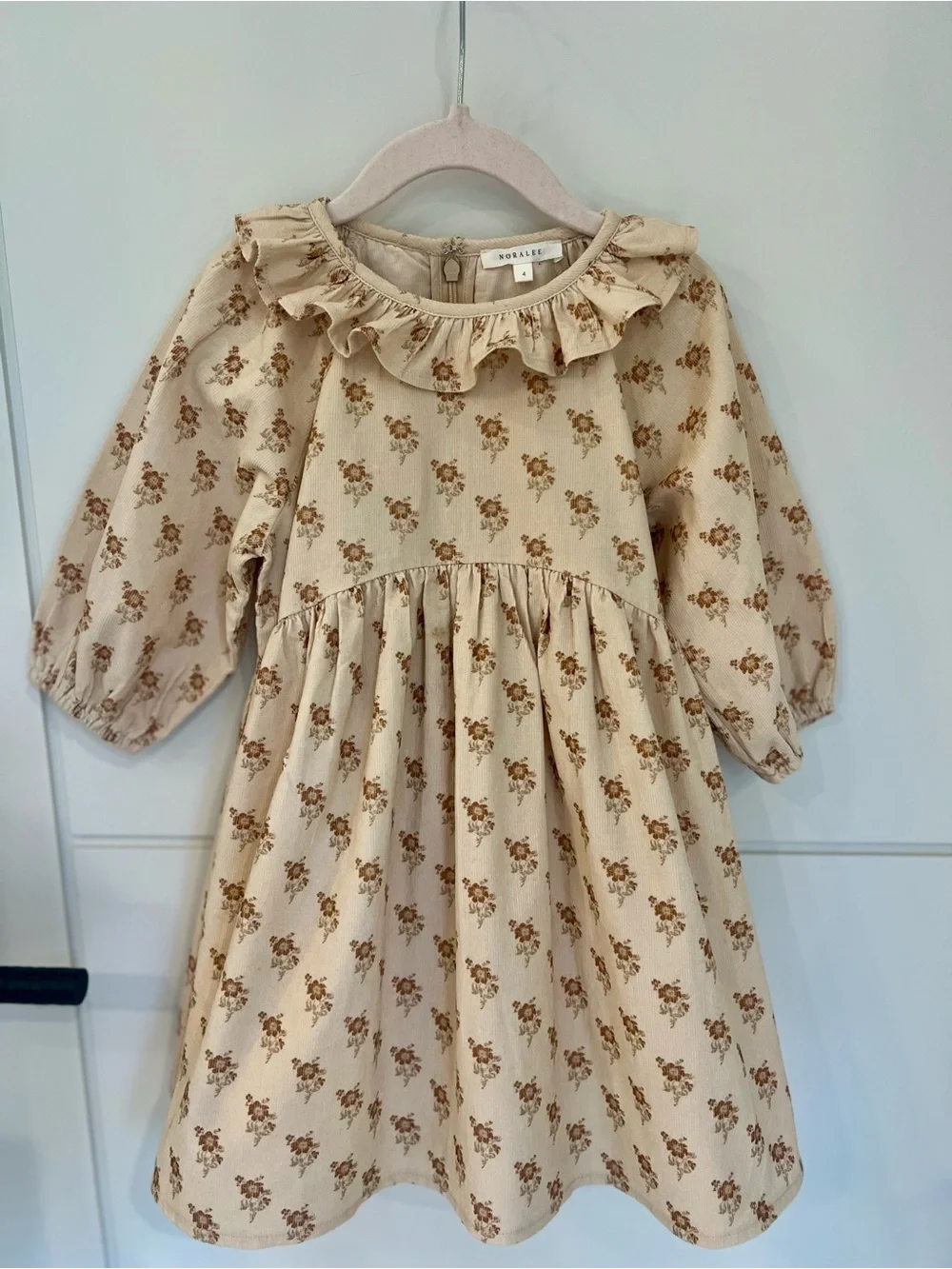 Classic Ruffled Collar Cream Floral Dress for Kids
